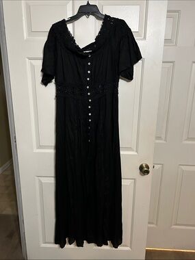 Black Button-Front Maxi Dress with Crochet Waist